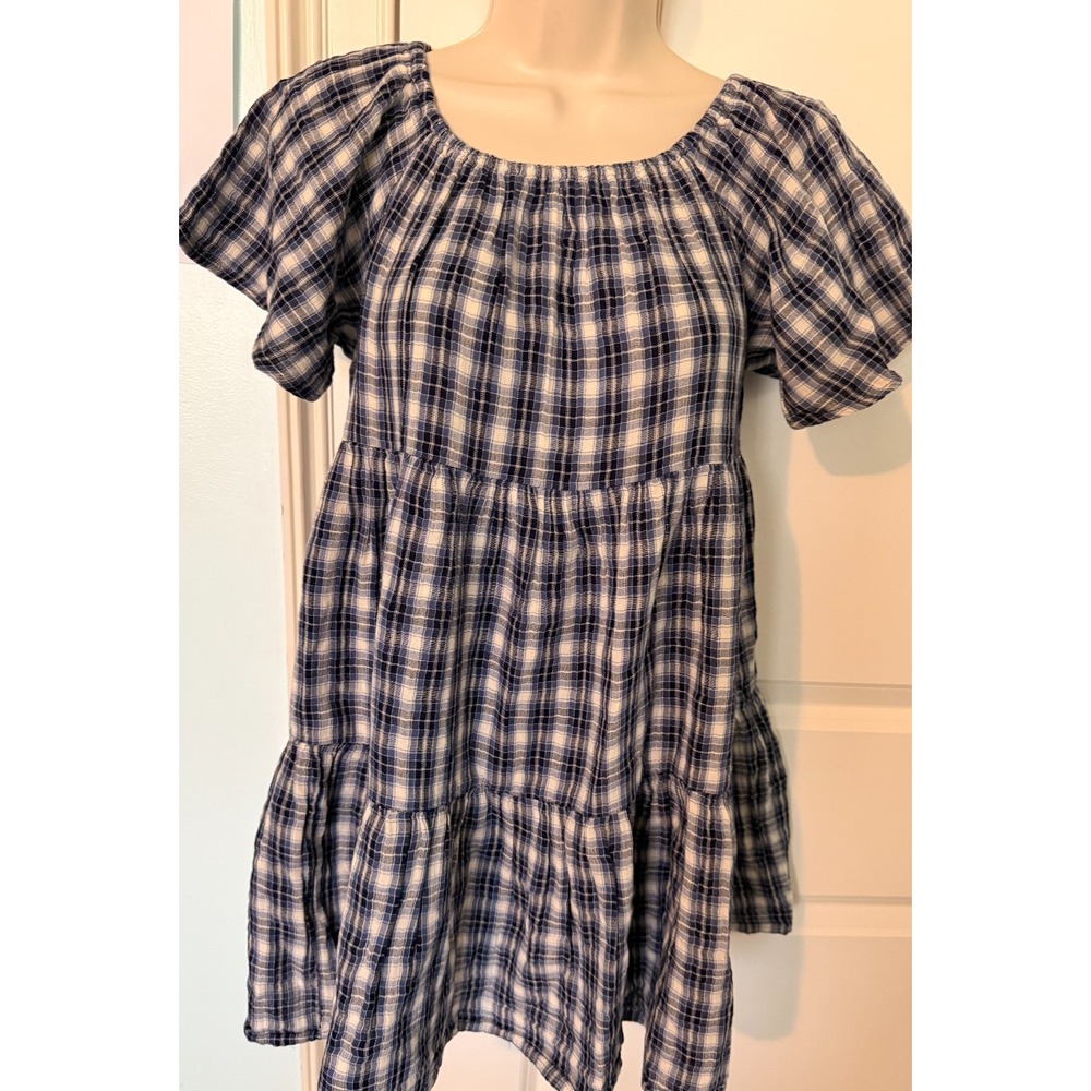 Old Navy NWT Girls XL (14-16) Blue Plaid Tiered Babydoll Dress